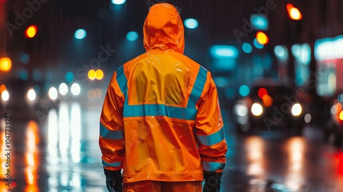 High-visibility rain suit in 3D object format