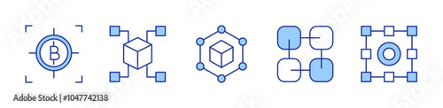 blockchain, bitcoin. icon vector illustration. Line Duotone style. Editable stroke