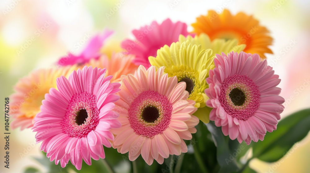 Bright and vibrant summer flowers in various colors create cheerful and lively atmosphere, perfect for adding touch of natures beauty to any setting Bright and vibrant summer flowers in various colors create cheerful and lively atmosphere, perfect for adding touch of natures beauty to any setting