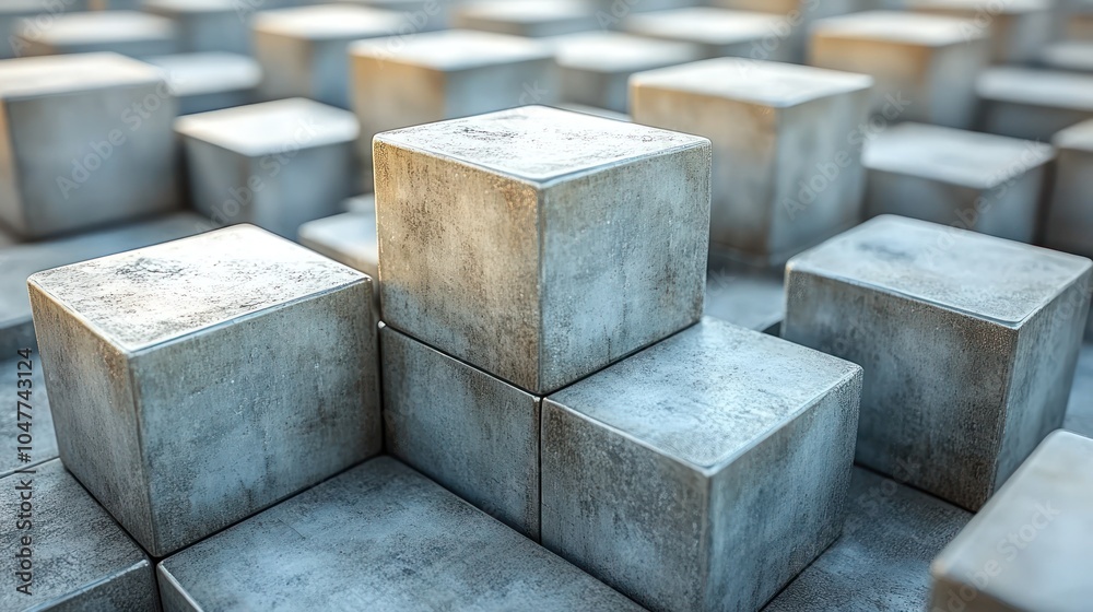 A close-up of a group of concrete cubes.