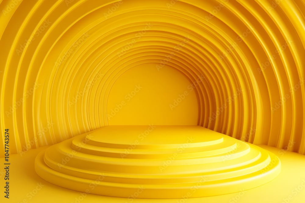 Obraz premium Yellow bright 3d background with round platform 
