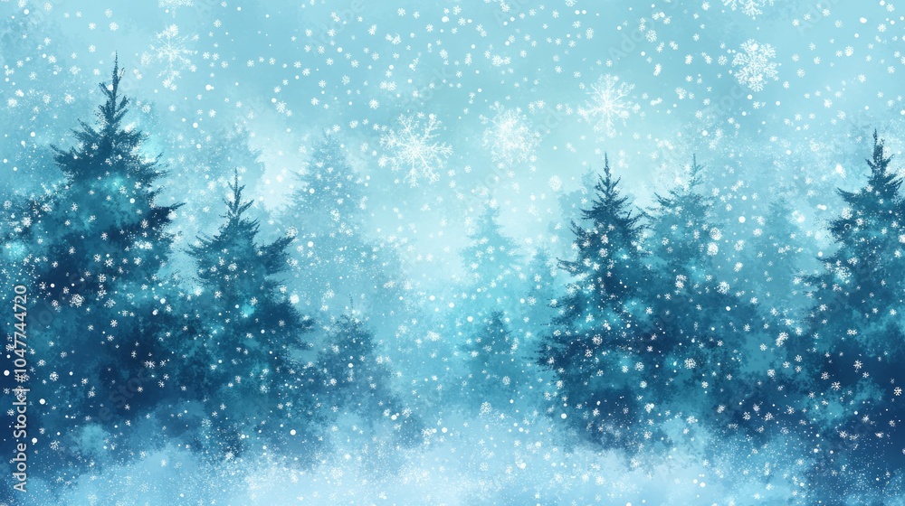 Christmas background with twinkling lights, Christmas trees