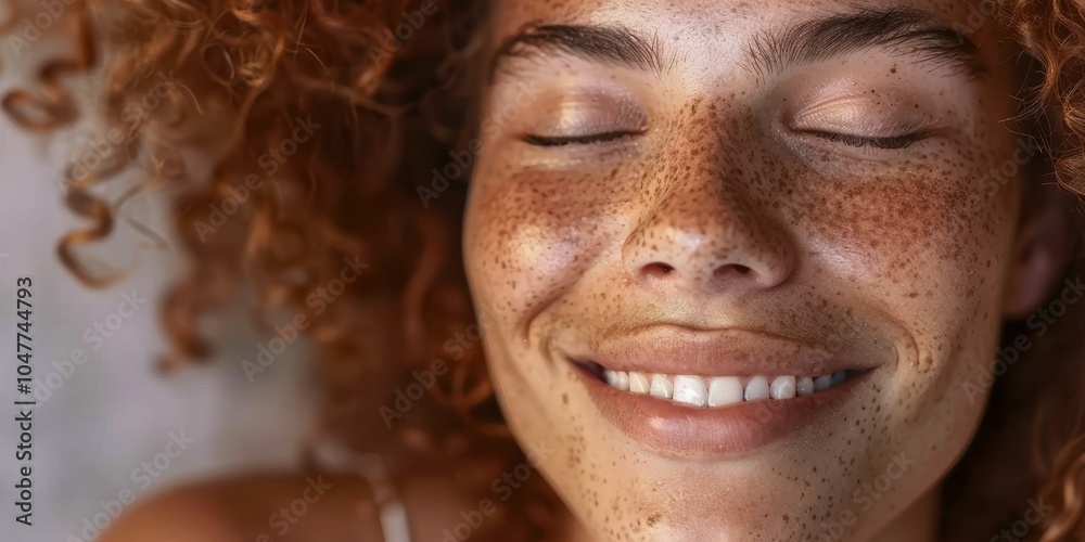 Young woman radiates natural beauty and joy in a studio, showcasing glowing skin and confidence through clean skincare and self-care practices Young woman radiates natural beauty and joy in a studio, showcasing glowing skin and confidence through clean skincare and self-care practices