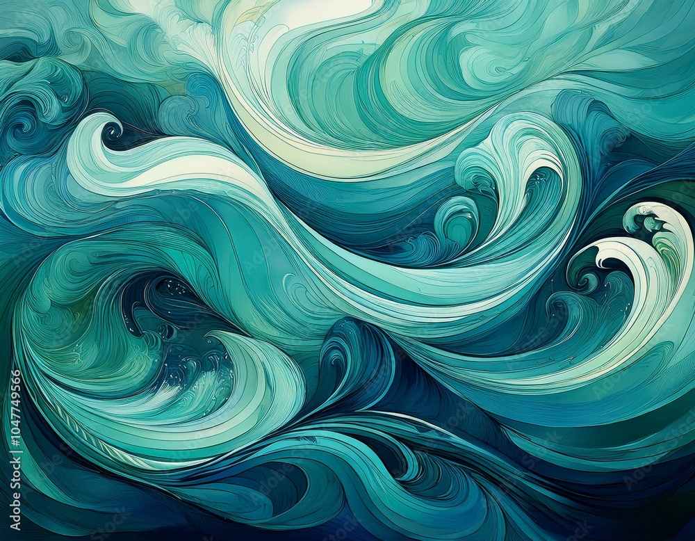 abstract oceanic swirls in blue and green hues painting