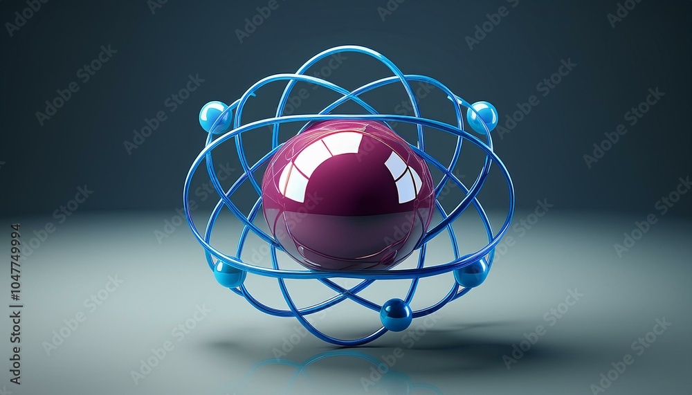 atom model berry like nucleus with electrons in blue with nice translucent floor shadow isolated 3d illustration rendering atom model berry like nucleus with electrons in blue with nice translucent floor shadow isolated 3d illustration rendering