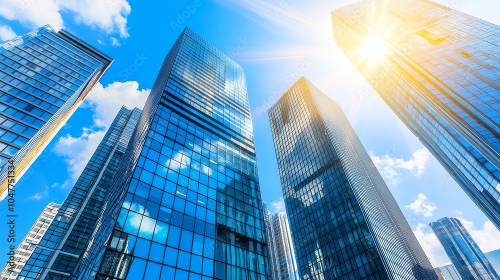 custom made wallpaper toronto digitalModern office building with mirror glass panels and vibrant blue sky