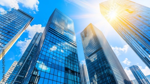 Wallpaper Mural Modern office building with mirror glass panels and vibrant blue sky Torontodigital.ca