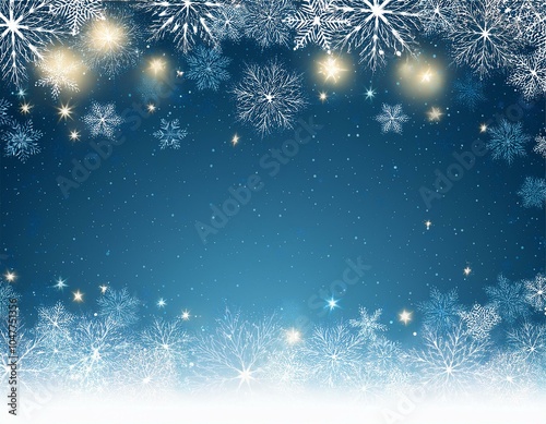 blue winter christmas background with snowflakes light stars xmas and new year card illustration