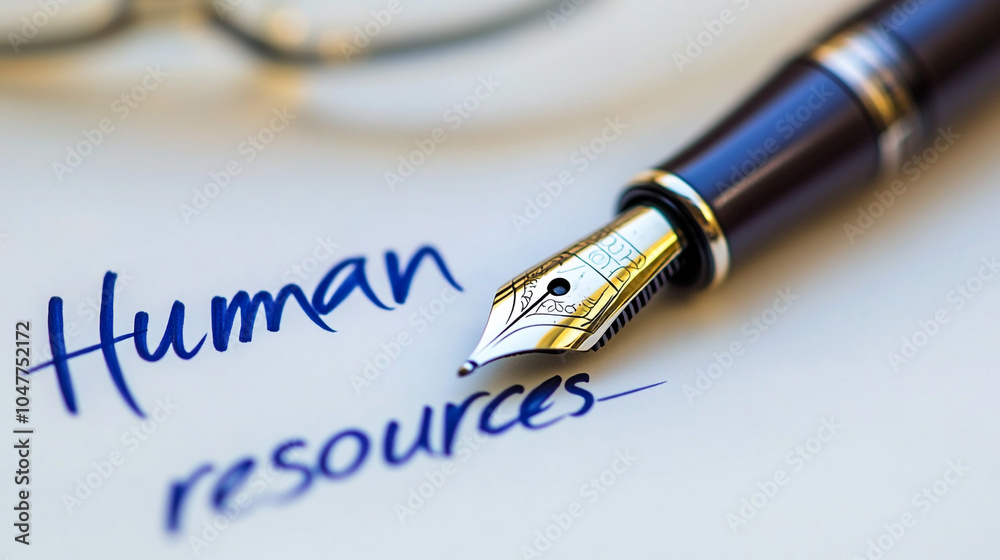 Fototapeta premium Fountain Pen and Human Resources Handwriting on White Paper