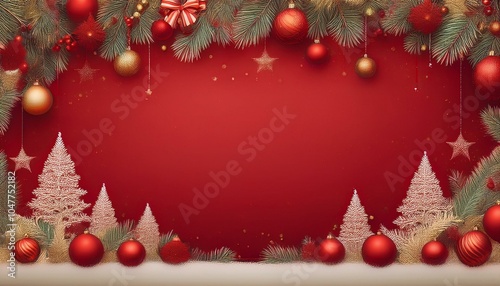 christmas or new year red background with border