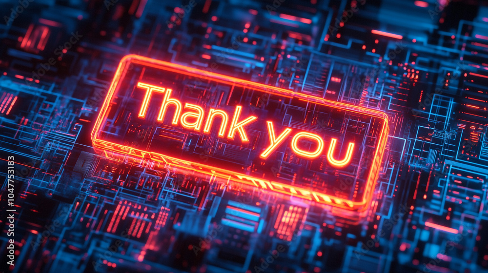 Neon Thank You Sign on Futuristic Circuit Board Background Neon Thank You Sign on Futuristic Circuit Board Background