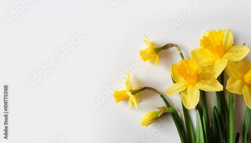 easter spring daffodils isolated on white banner copy space