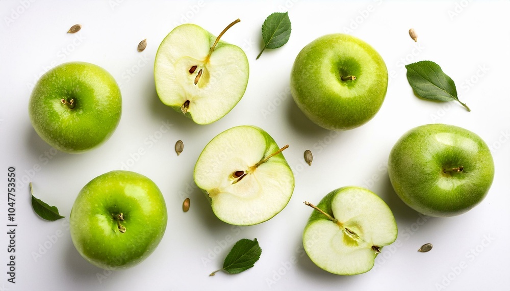 fresh green apples with seeds isolated on white background fruits pattern top view flat lay fresh green apples with seeds isolated on white background fruits pattern top view flat lay