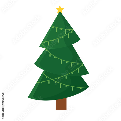 Decorated Christmas tree with star and ornaments, Vector