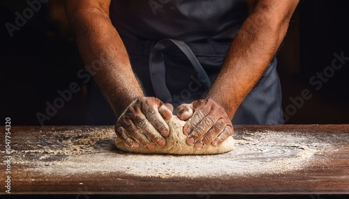 hands of baker s male knead dough photo