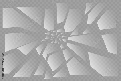broken glass on a transparent background. broken glass effect. realistic broken glass with reflections. many pieces of broken glass.