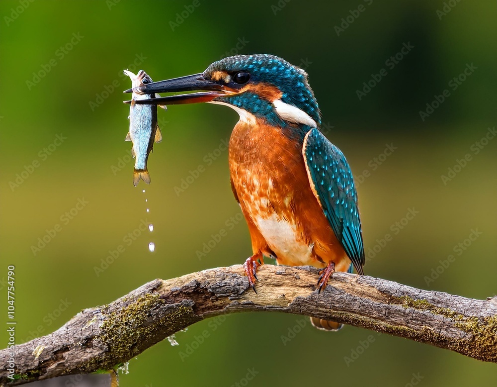 Fototapeta premium male kingfisher perched on a branch with a catch of fish indiana usa