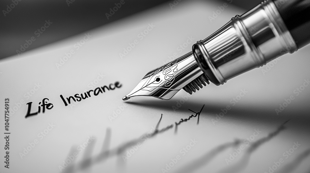 Fototapeta premium Fountain Pen Signing Life Insurance Policy Document
