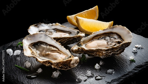 oysters close up over black background open french fine de claire oysters healthy sea food oyster dinner in restaurant gourmet food delicatessen macro shot