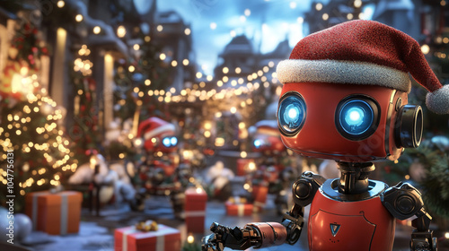 Festive Robot in Christmas Lights Art