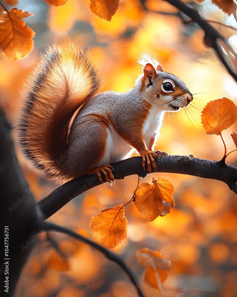 Obraz premium Squirrel on autumn background