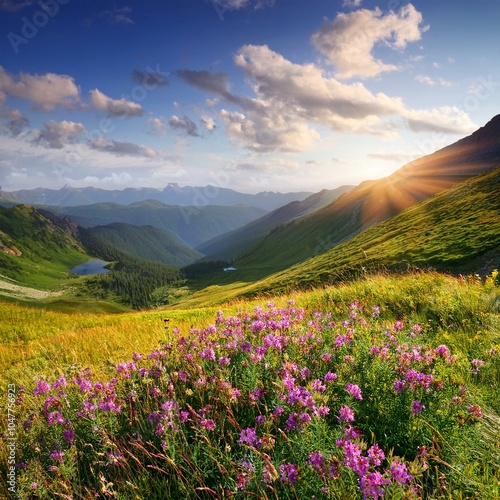 summer landscape with flowers in the mountains