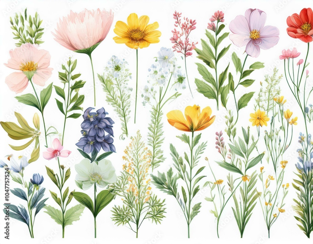 Φωτογραφία watercolor wildflower collection botanical spring summer flowers set garden flor