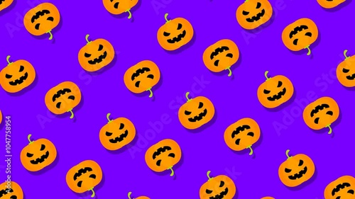 Loop seamless pattern of orange halloween pumpkin with purple background