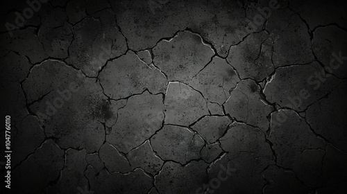 Cracked dark surface background highlighting textural details and patterns during daylight in an urban environment