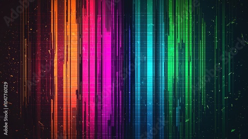 Colorful digital wave pattern with vibrant vertical lines in a dark background creating a lively and energetic visual effect