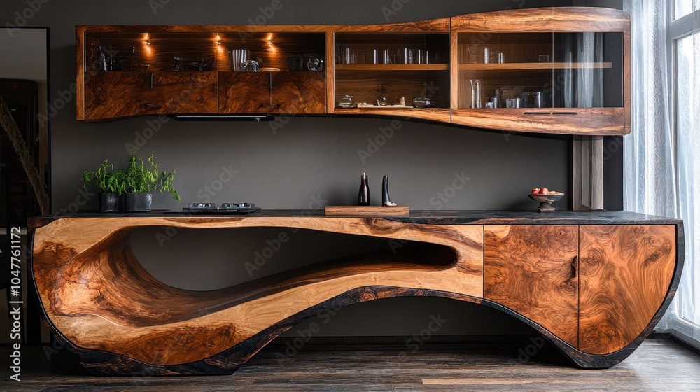 Obraz premium An artisan working with innovative materials and techniques to create sleek, modern cabinets, highlighting the evolution of woodworking.