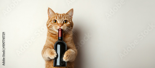 Cat with hangover craving for alcohol, dependence, addiction concept photo