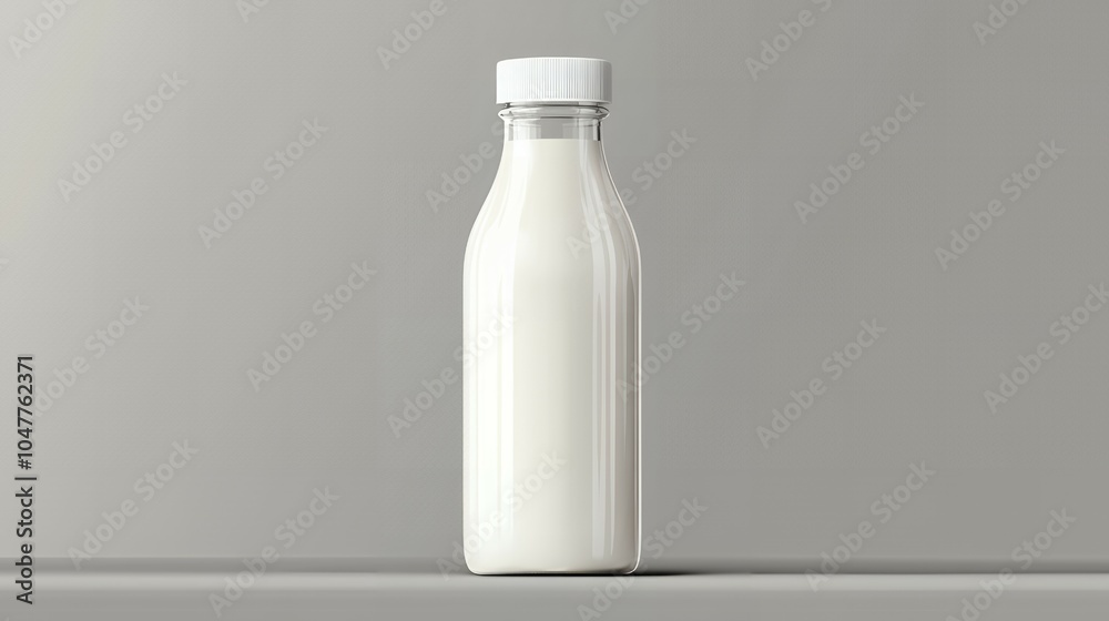 A glass bottle filled with white liquid with a white cap. A glass bottle filled with white liquid with a white cap.