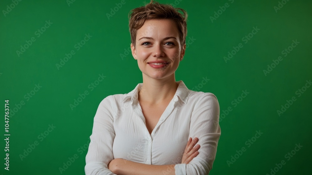 A professional with short hair smiling warmly and leaning slightly forward.