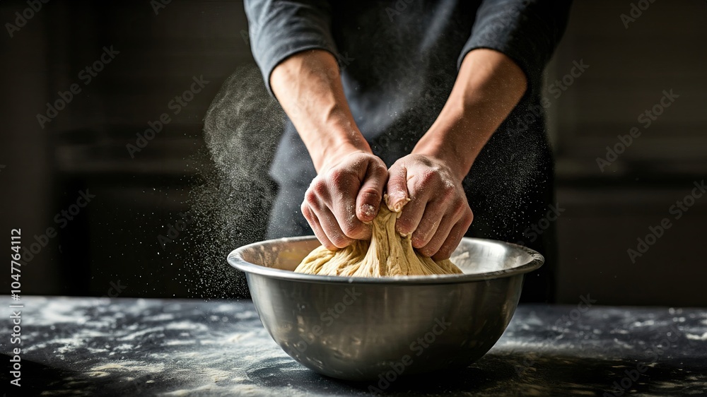 Hands Kneading Dough in a Metal Bowl – Artisan Bread Making and Homemade Baking in a Rustic Kitchen Hands Kneading Dough in a Metal Bowl – Artisan Bread Making and Homemade Baking in a Rustic Kitchen