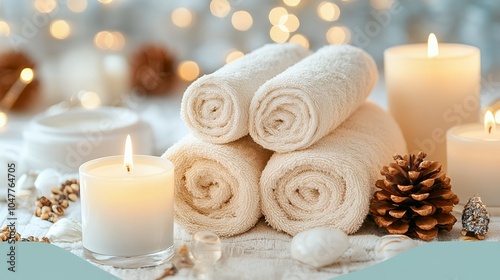 Spa treatment with candles and towels