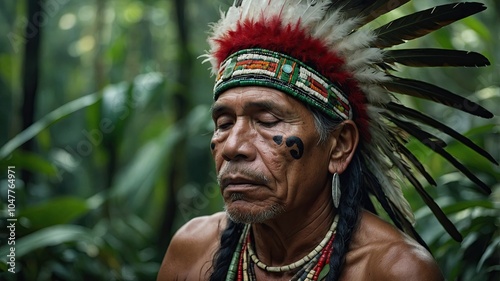 Indigenous Man in Traditional Headdress