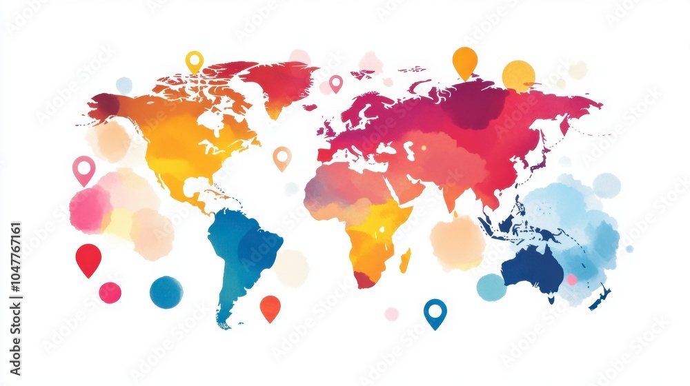 Fototapeta premium Colorful World Map with Location Markers
