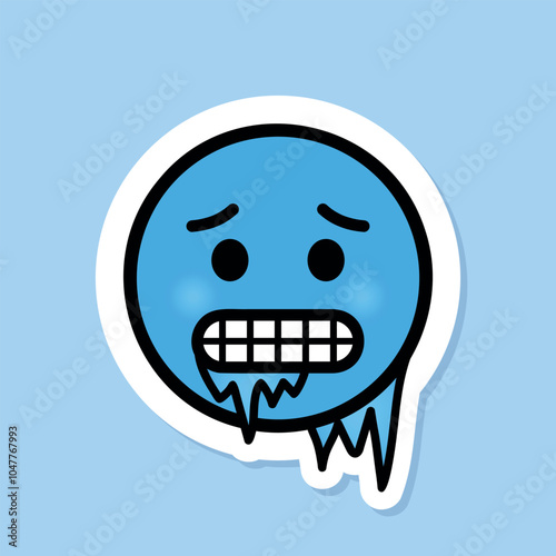 cold face emoji sticker, freezing cute sticker, vector design element
