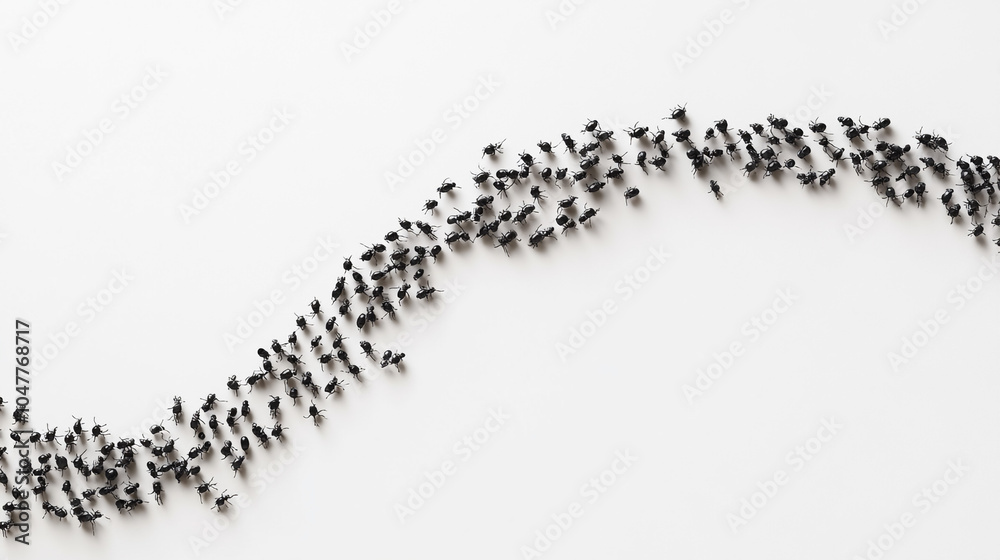 Black Ants in a Line on White Background Macro Photography Black Ants in a Line on White Background Macro Photography