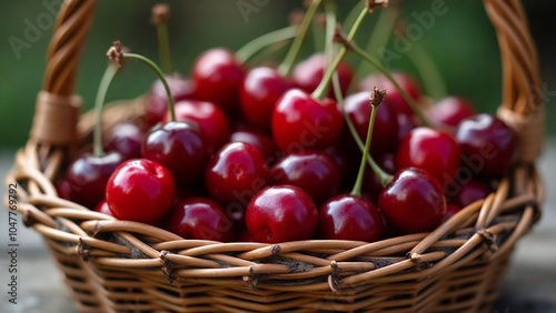 cherries in a rustic wicker basket