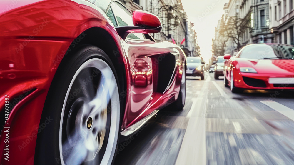 Powerful cars racing on city streets, dangerous pursuit