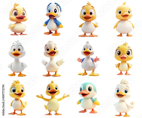 Cute Cartoon Ducklings Illustration Set on Transparent Background for Design and Decorations