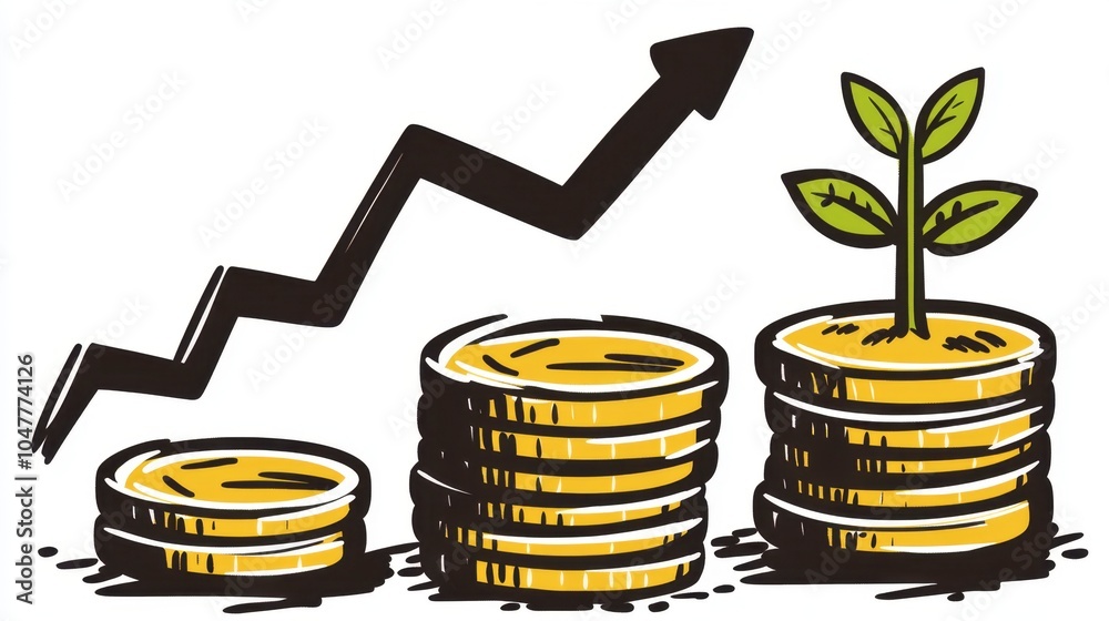 Growth of Investment with Coins and Plant Illustration Growth of Investment with Coins and Plant Illustration