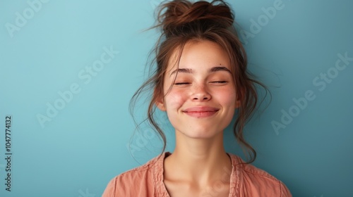 Joyful Young Woman with Closed Eyes