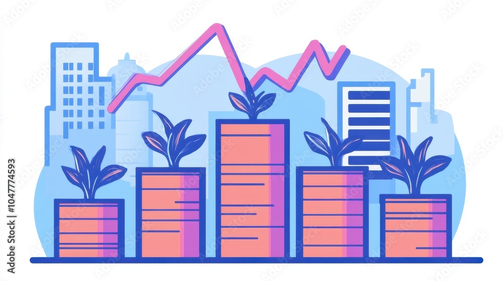 Obraz premium Growth Chart with Plants in Urban Landscape