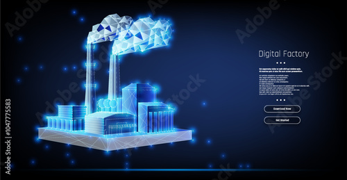 Digital factory model showcasing futuristic architecture and manufacturing processes in a vibrant virtual landscape.