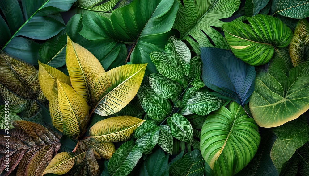 foliage background with a variety of vibrant plant leaves showing a diverse ecosystem and the biodiversity of nature environmentally friendly or earth day background