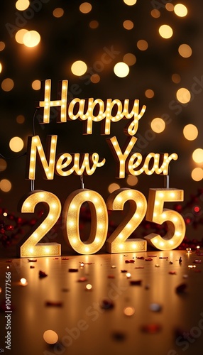Golden Happy New Year 2025 with Sparkling Lights