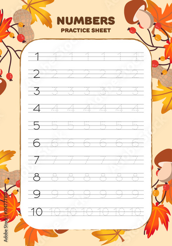 Numbers tracing sheet template outline